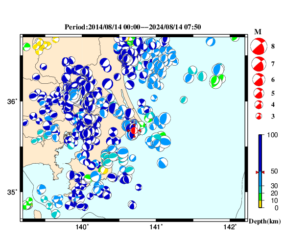 過去に起きた地震の初動発震機構解