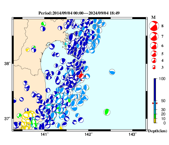 過去に起きた地震の初動発震機構解