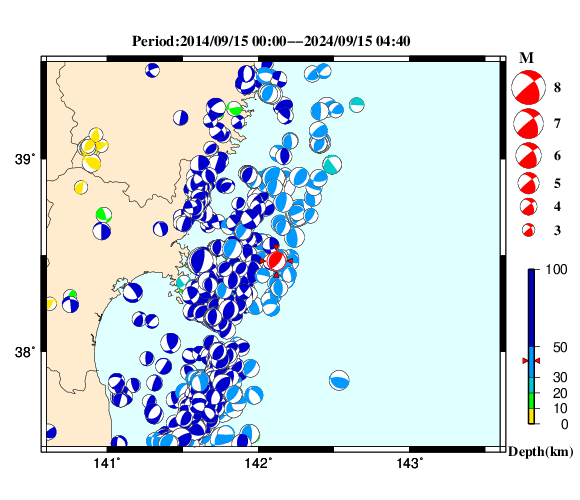 過去に起きた地震の初動発震機構解