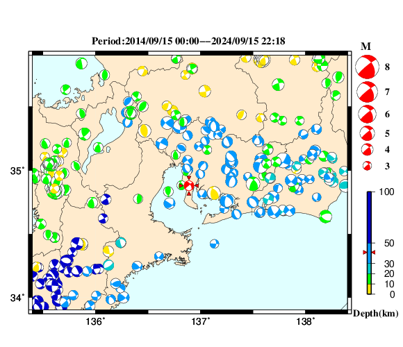 過去に起きた地震の初動発震機構解