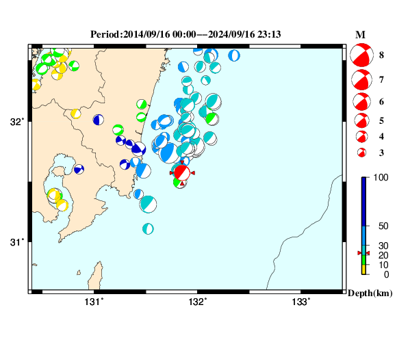 過去に起きた地震の初動発震機構解