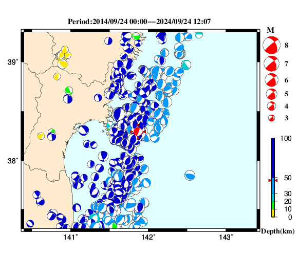 過去に起きた地震の初動発震機構解