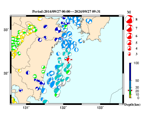 過去に起きた地震の初動発震機構解