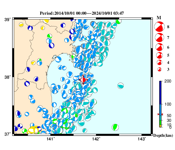 過去に起きた地震の初動発震機構解