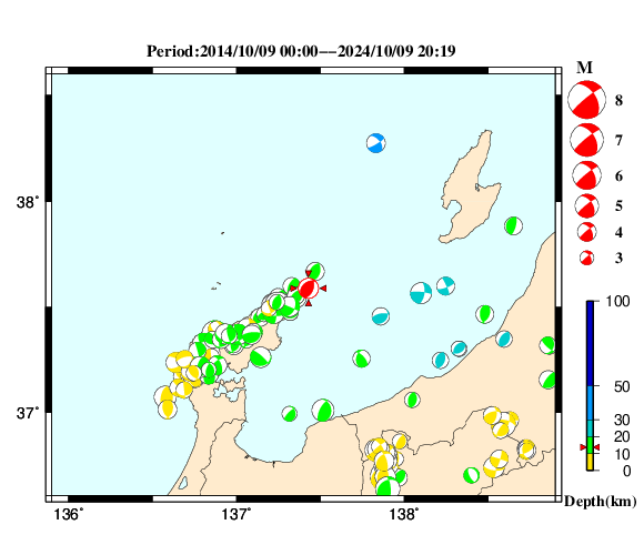 過去に起きた地震の初動発震機構解