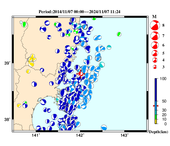 過去に起きた地震の初動発震機構解