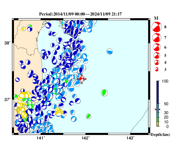 過去に起きた地震の初動発震機構解