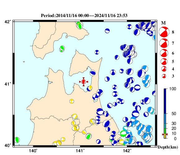 過去に起きた地震の初動発震機構解