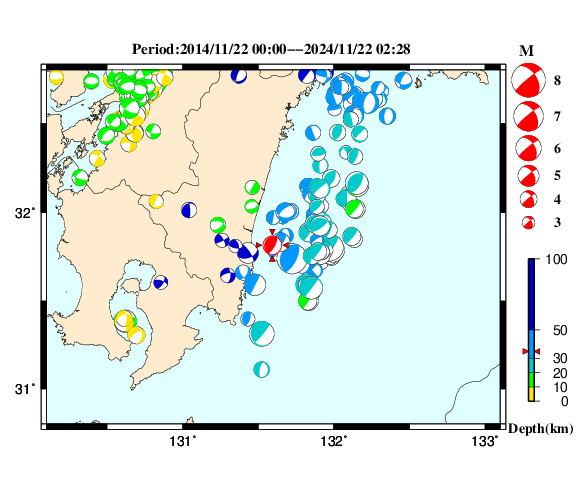 過去に起きた地震の初動発震機構解