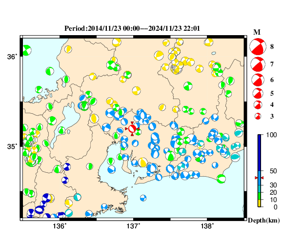 過去に起きた地震の初動発震機構解