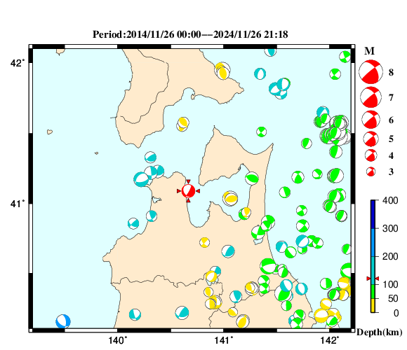 過去に起きた地震の初動発震機構解