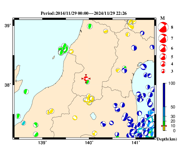 過去に起きた地震の初動発震機構解