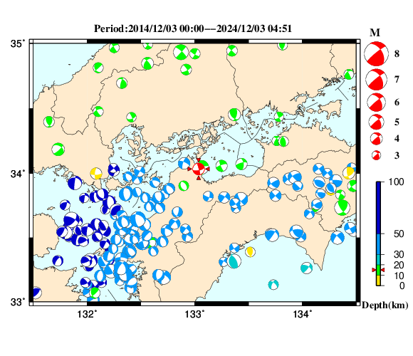 過去に起きた地震の初動発震機構解