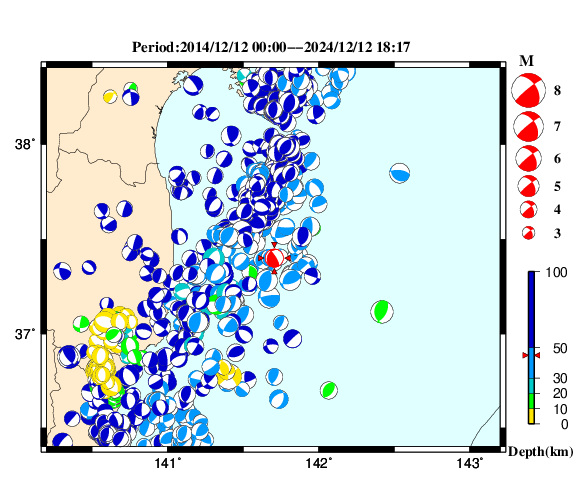 過去に起きた地震の初動発震機構解