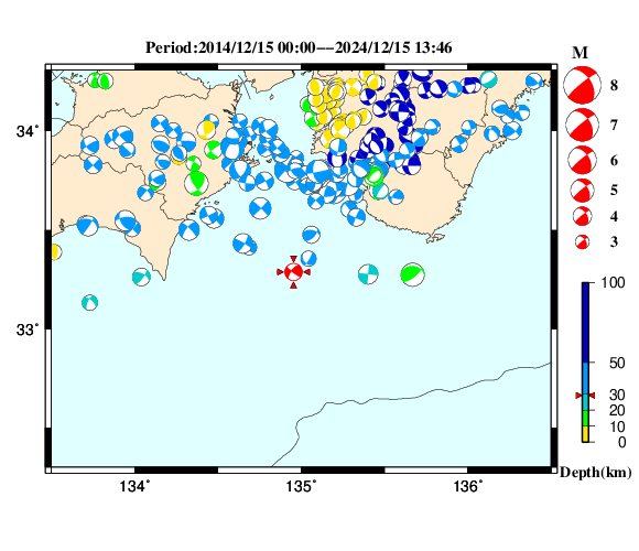 過去に起きた地震の初動発震機構解