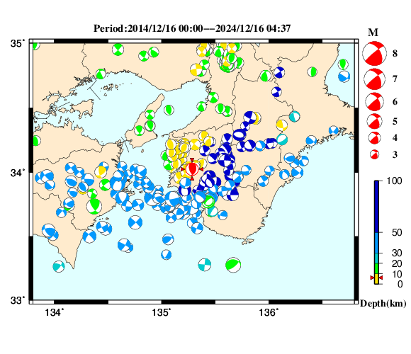 過去に起きた地震の初動発震機構解