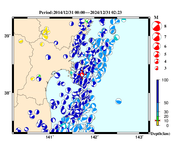 過去に起きた地震の初動発震機構解