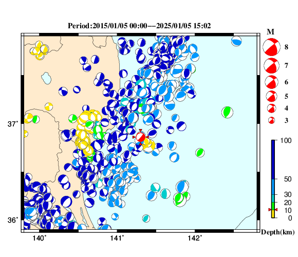 過去に起きた地震の初動発震機構解