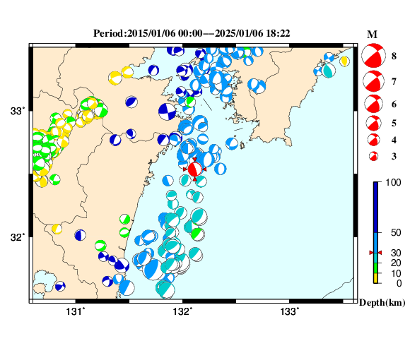 過去に起きた地震の初動発震機構解