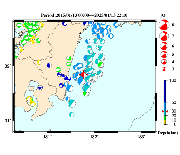 過去に起きた地震の初動発震機構解