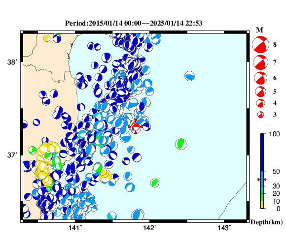 過去に起きた地震の初動発震機構解