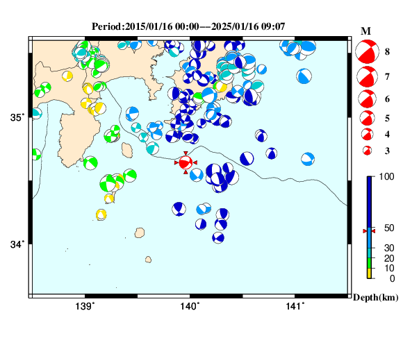 過去に起きた地震の初動発震機構解