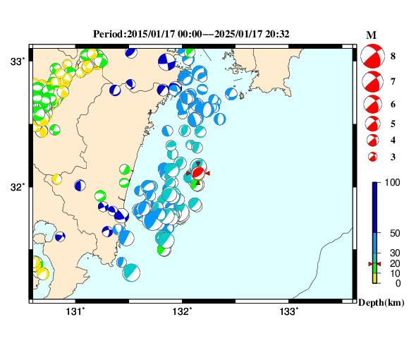 過去に起きた地震の初動発震機構解