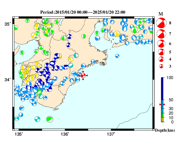 過去に起きた地震の初動発震機構解