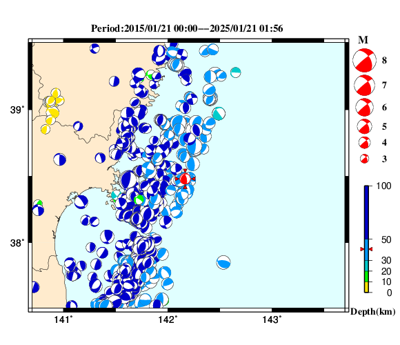 過去に起きた地震の初動発震機構解