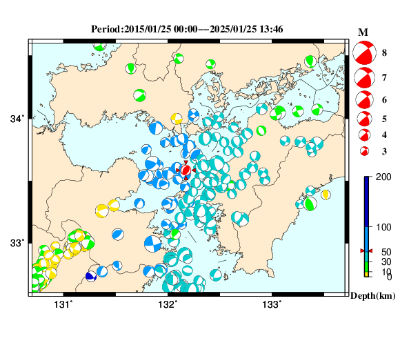 過去に起きた地震の初動発震機構解