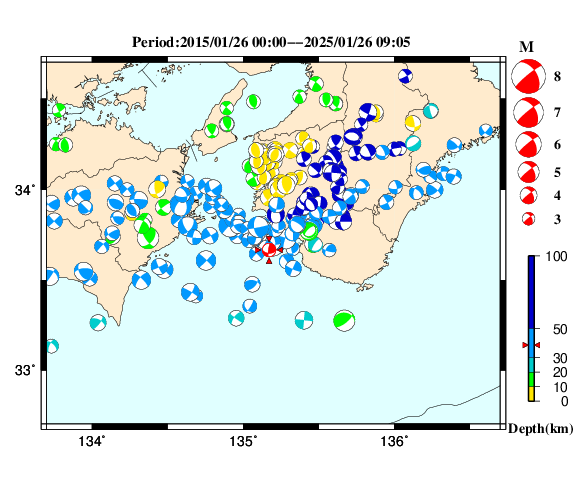 過去に起きた地震の初動発震機構解