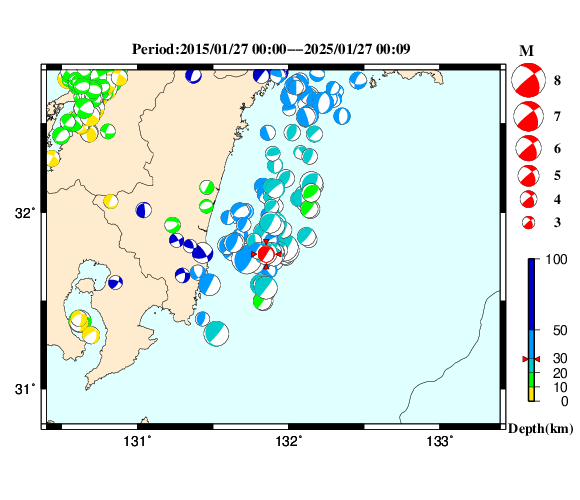 過去に起きた地震の初動発震機構解