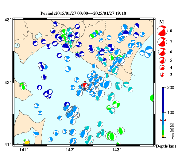 過去に起きた地震の初動発震機構解