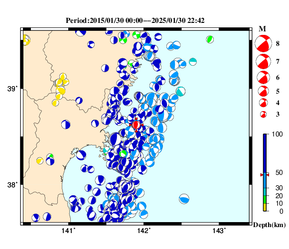 過去に起きた地震の初動発震機構解