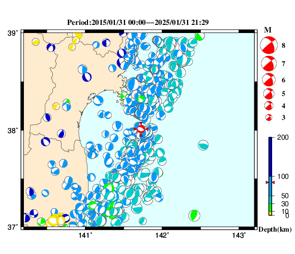 過去に起きた地震の初動発震機構解