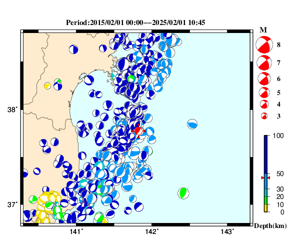 過去に起きた地震の初動発震機構解