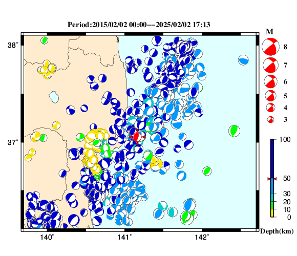 過去に起きた地震の初動発震機構解