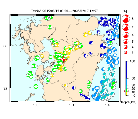 過去に起きた地震の初動発震機構解