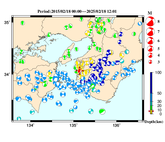 過去に起きた地震の初動発震機構解