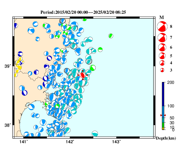 過去に起きた地震の初動発震機構解