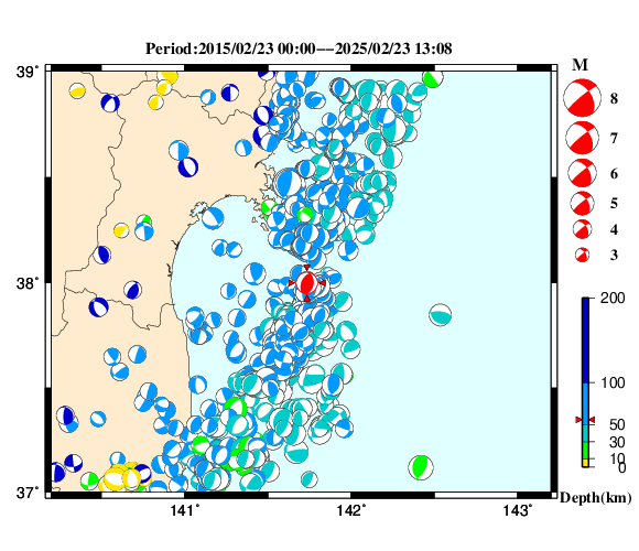 過去に起きた地震の初動発震機構解