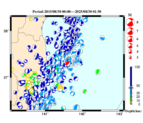 過去に起きた地震の初動発震機構解