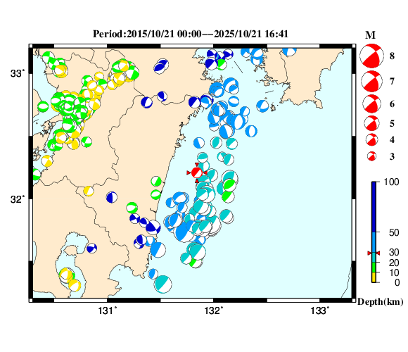 過去に起きた地震の初動発震機構解