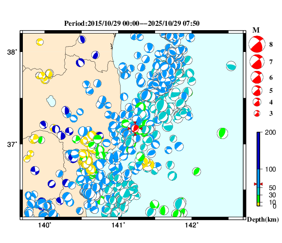 過去に起きた地震の初動発震機構解