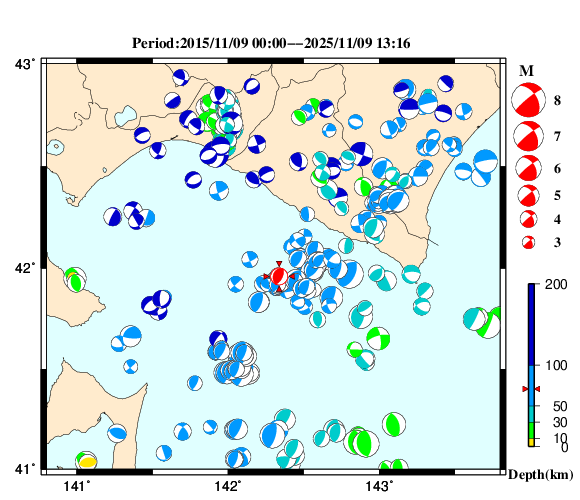 過去に起きた地震の初動発震機構解