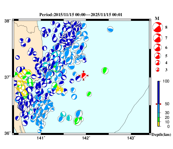 過去に起きた地震の初動発震機構解