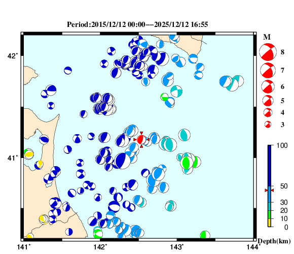 過去に起きた地震の初動発震機構解