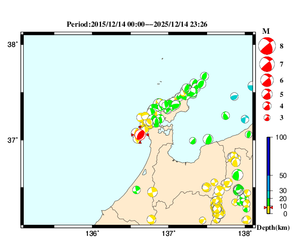 過去に起きた地震の初動発震機構解