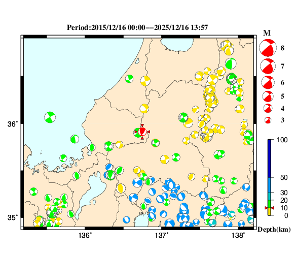 過去に起きた地震の初動発震機構解