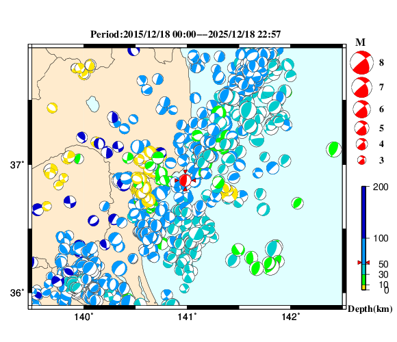 過去に起きた地震の初動発震機構解